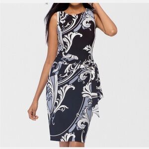 Cache Black and‎ White Swirl Midi Dress